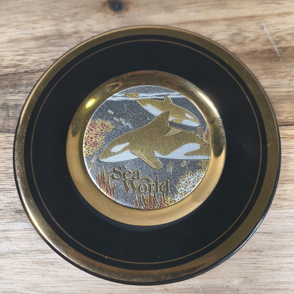 SeaWorld Art of Chokin 4" Plate 24K Gold Edge Decorative Collectible Japan